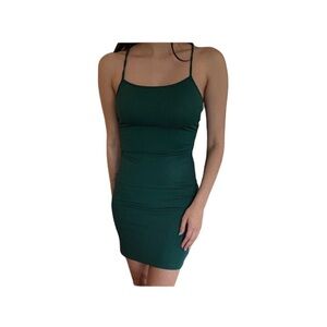 Bodycon Ribbed Green Dress with Adjustable Straps